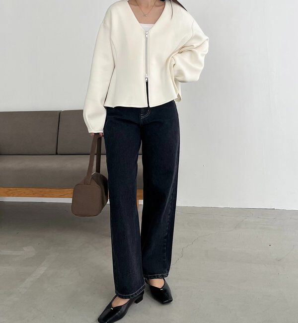  「【スタイルアップが叶う/伸縮性◎】ペプラムジップカーディガン」|Tシャツ・カットソー|