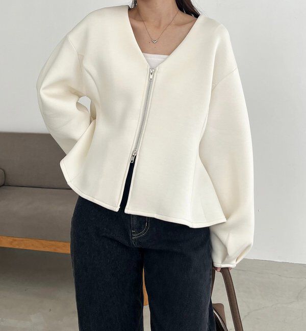  「【スタイルアップが叶う/伸縮性◎】ペプラムジップカーディガン」|Tシャツ・カットソー|