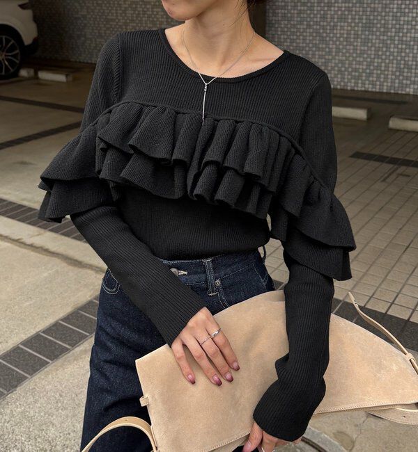  「【2WAYで着用可能】ベアフリルニット」|ニット・セーター|ブラック