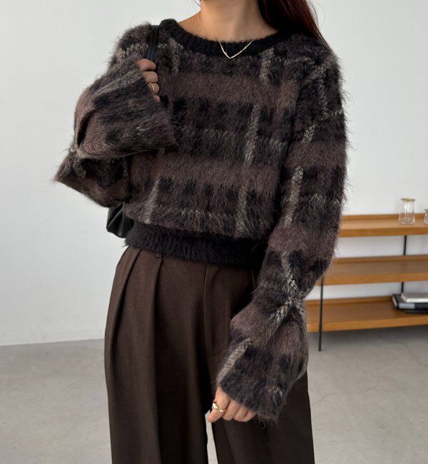  「チェックシャギープルオーバー」|ニット・セーター|