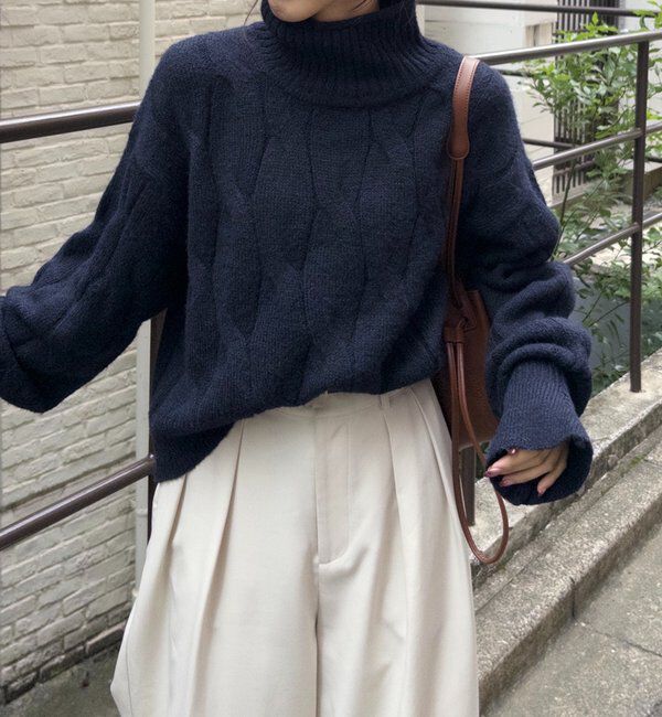  「ケーブルキャンディニット」|ニット・セーター|ネイビー