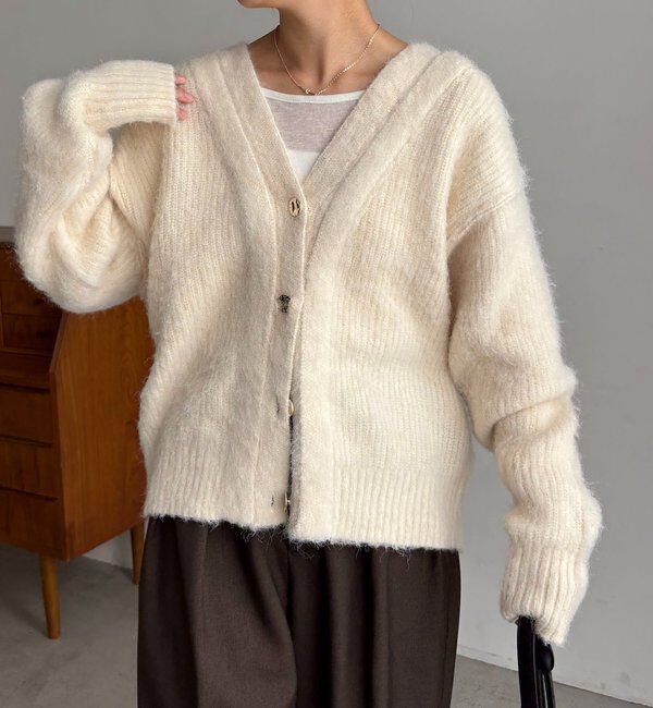  「ニュアンスボタンレイヤード風カーディガン」|カーディガン|