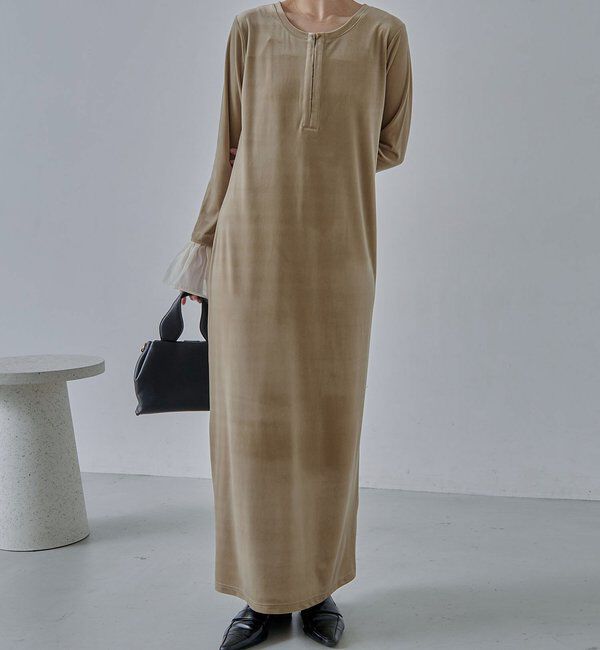  「【低身長サイズあり】フレアスリーブベロアワンピース」|ワンピース|