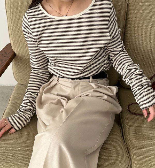  「バックUネッククロップボーダーTシャツ」|Tシャツ・カットソー|