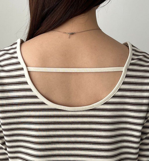 「バックUネッククロップボーダーTシャツ」|Tシャツ・カットソー|