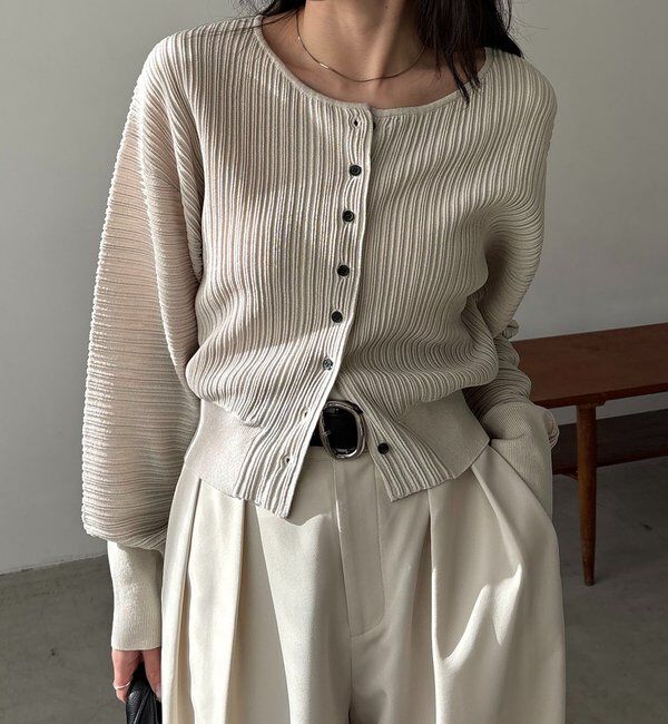  「プリーツパフカーディガン」|カーディガン|ベージュ
