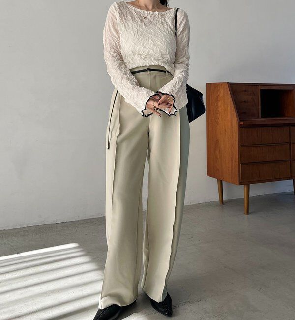  「【低身長サイズあり】カーブタックベルト付パンツ」|チノ|