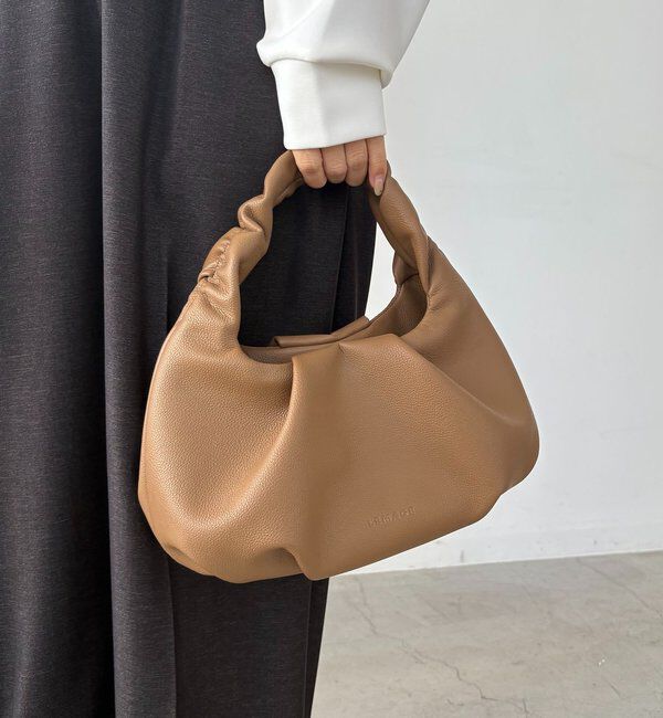  「ギャザーハンドルラウンドバッグ」|トートバッグ|キャメル