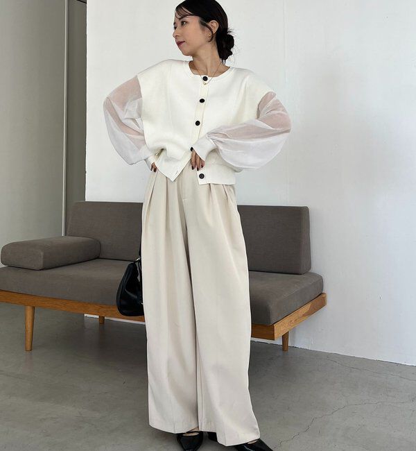  「【WEB/ルミネエスト新宿限定カラー・ピンク】シアースリーブショートカーディガン」|カーディガン|