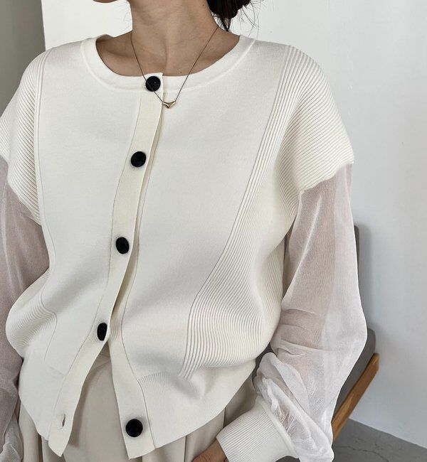  「【WEB/ルミネエスト新宿限定カラー・ピンク】シアースリーブショートカーディガン」|カーディガン|