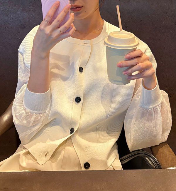  「【WEB/ルミネエスト新宿限定カラー・ピンク】シアースリーブショートカーディガン」|カーディガン|