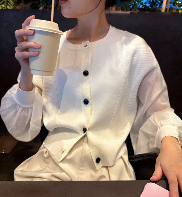  「【WEB/ルミネエスト新宿限定カラー・ピンク】シアースリーブショートカーディガン」|カーディガン|