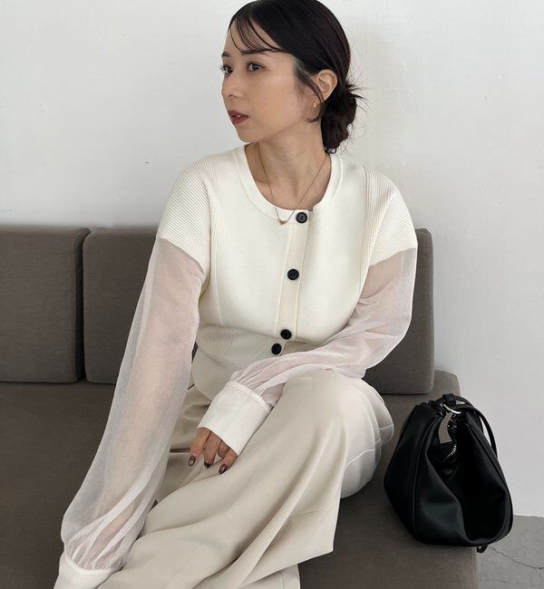  「【WEB/ルミネエスト新宿限定カラー・ピンク】シアースリーブショートカーディガン」|カーディガン|