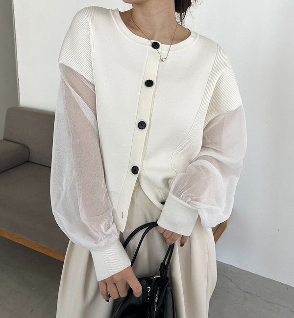  「【WEB/ルミネエスト新宿限定カラー・ピンク】シアースリーブショートカーディガン」|カーディガン|