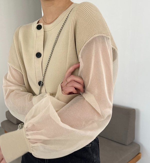  「【WEB/ルミネエスト新宿限定カラー・ピンク】シアースリーブショートカーディガン」|カーディガン|