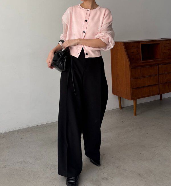  「【WEB/ルミネエスト新宿限定カラー・ピンク】シアースリーブショートカーディガン」|カーディガン|