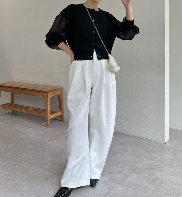  「【WEB/ルミネエスト新宿限定カラー・ピンク】シアースリーブショートカーディガン」|カーディガン|