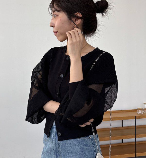  「【WEB/ルミネエスト新宿限定カラー・ピンク】シアースリーブショートカーディガン」|カーディガン|