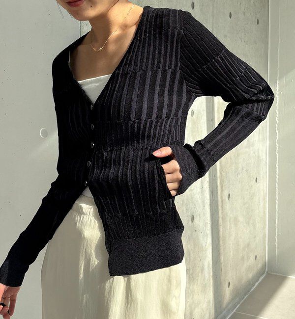  「バイカラーリブカーディガン」|カーディガン|