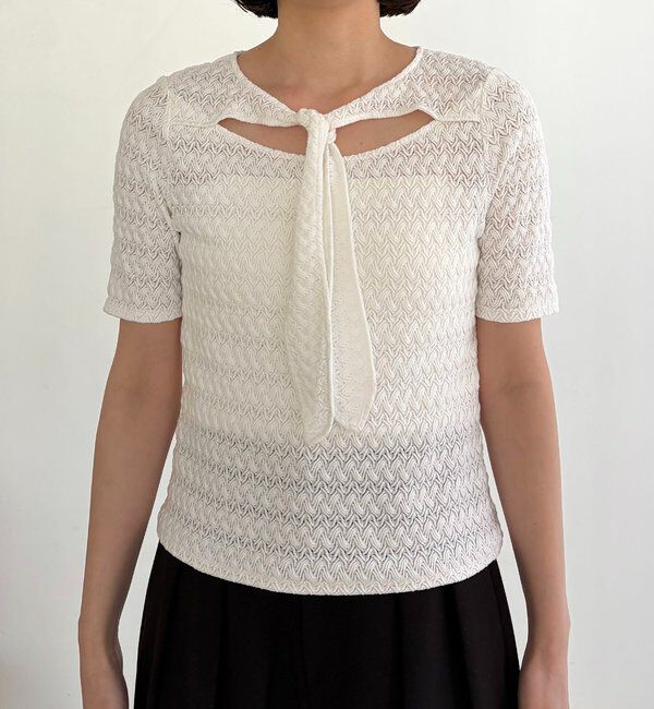  「レースノット5分袖トップス」|Tシャツ・カットソー|