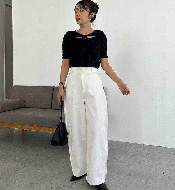  「レースノット5分袖トップス」|Tシャツ・カットソー|