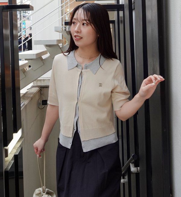  「半袖レイヤードポロニットカーディガン」|カーディガン|