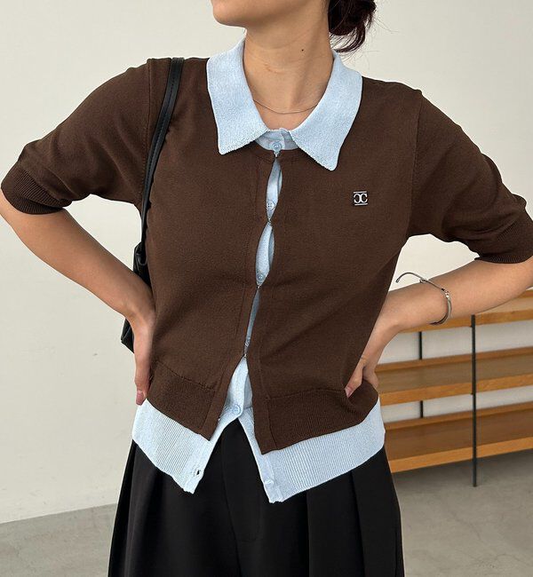  「半袖レイヤードポロニットカーディガン」|カーディガン|
