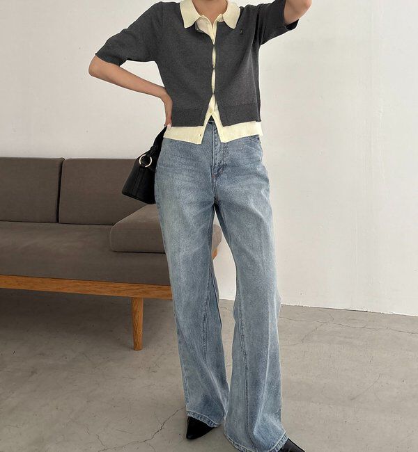  「半袖レイヤードポロニットカーディガン」|カーディガン|