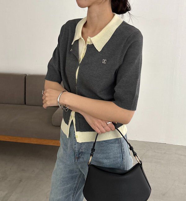  「半袖レイヤードポロニットカーディガン」|カーディガン|