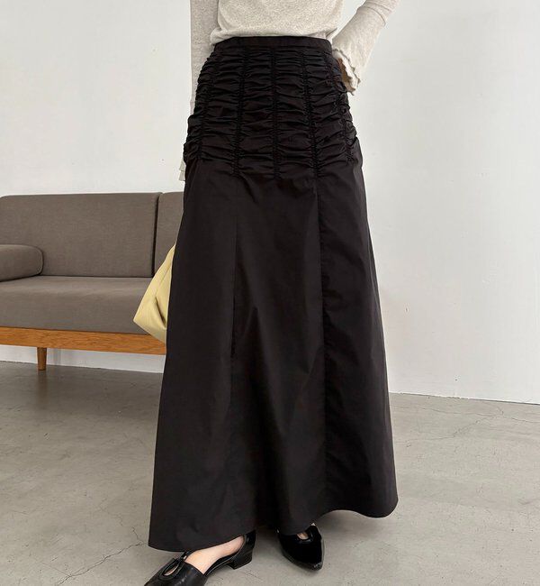  「ラインギャザースカート」|スカート|ブラック