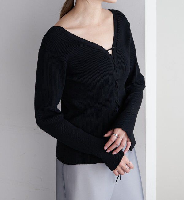  「【前後２WAY仕様】レースアップニット」|パーカー|