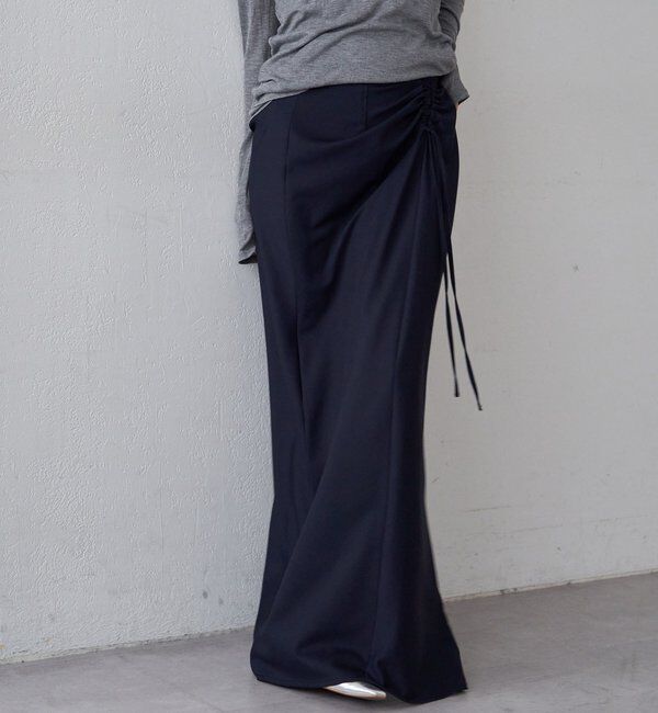  「サイドギャザースカート」|スカート|ネイビー