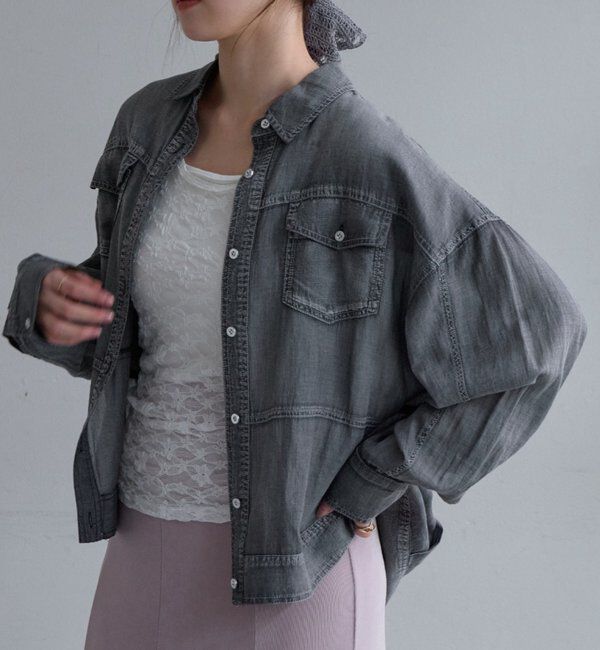  「シアーデニムシャツ」|シャツ・ブラウス|グレー