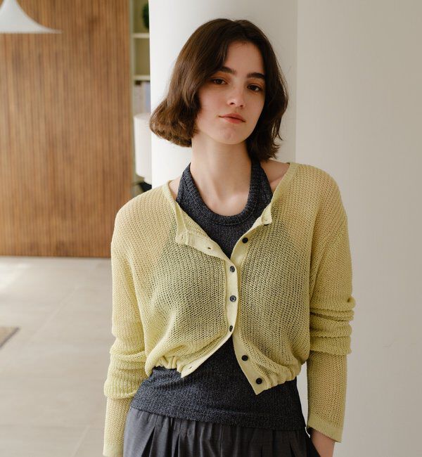  「バックデザインペーパーメッシュカーディガン」|カーディガン|イエロー