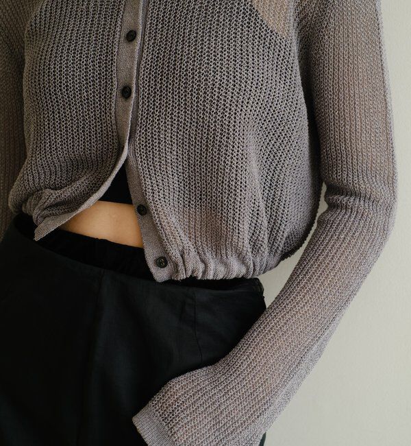  「バックデザインペーパーメッシュカーディガン」|カーディガン|