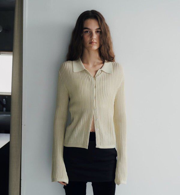  「【Pasterip】 Polo knit summer cardigan」|カーディガン|アイボリー