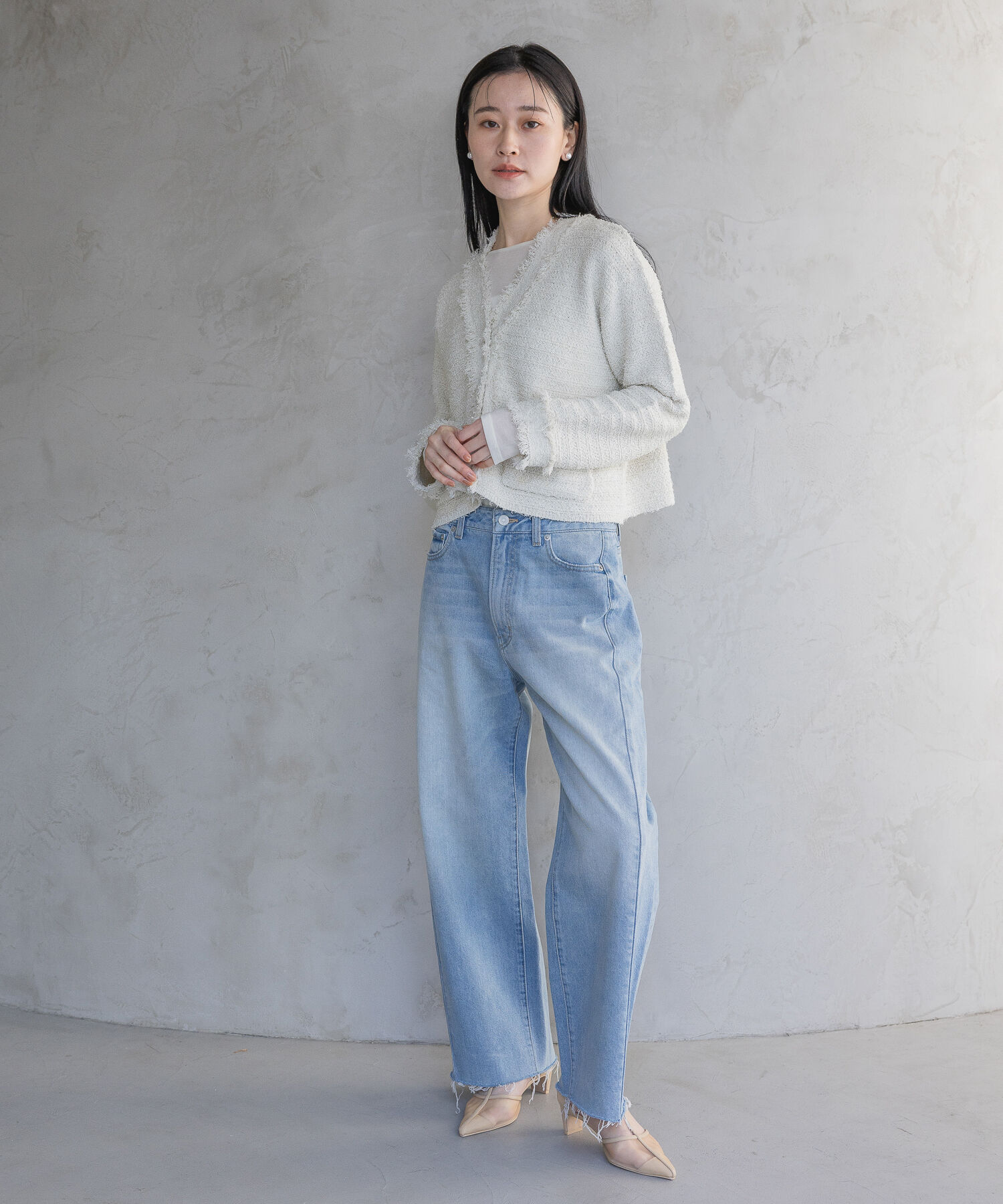 A part by 「フリンジツイードニットVネックカーディガン」|ニット・セーター|