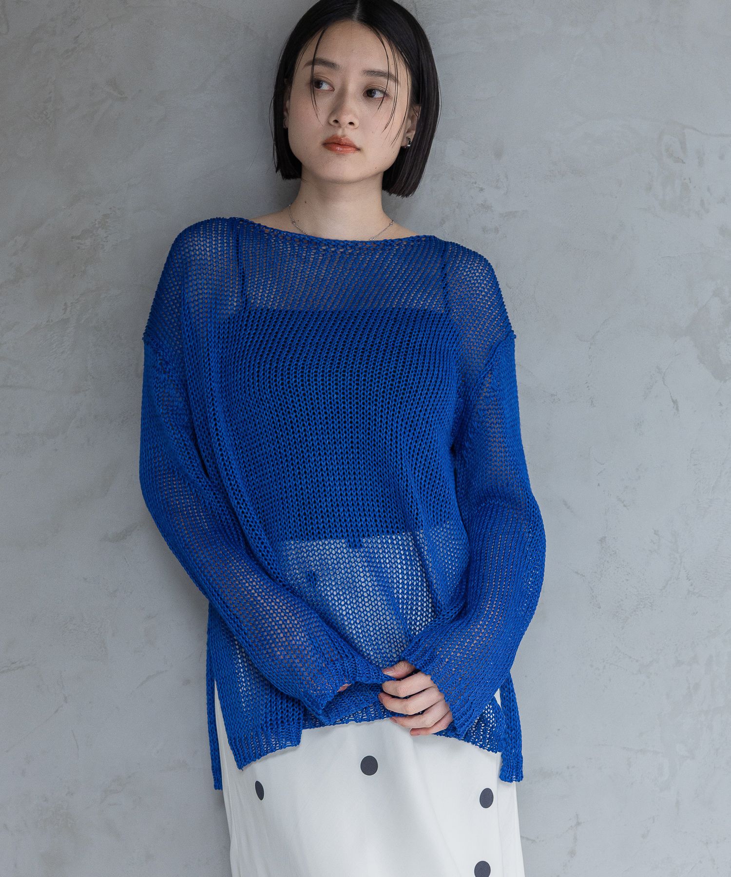 A part by 「リネンコンメッシュプルオーバー」|ニット・セーター|ブルー