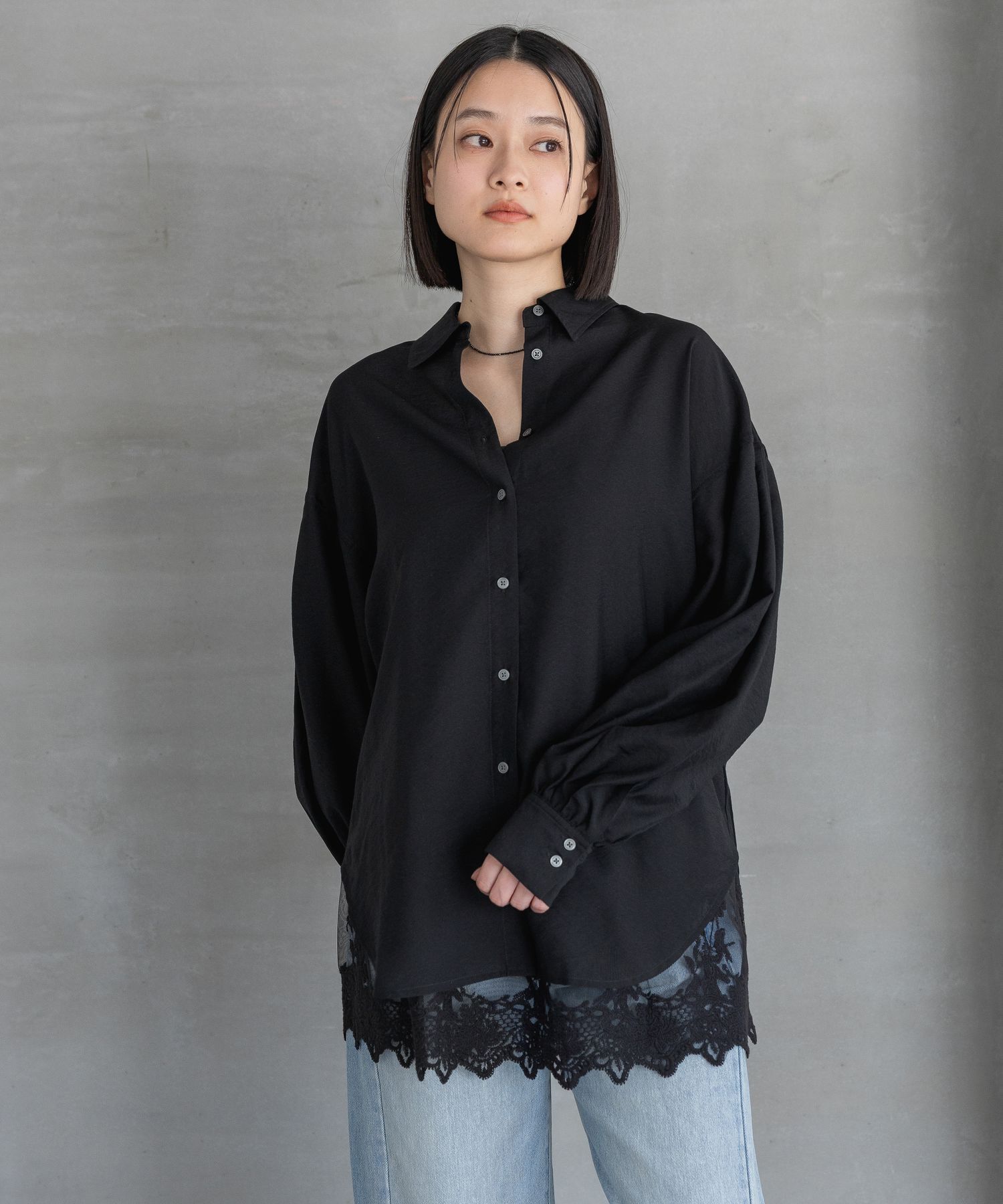 A part by 「シアーオーバーシャツ_長袖」|シャツ・ブラウス|ブラック