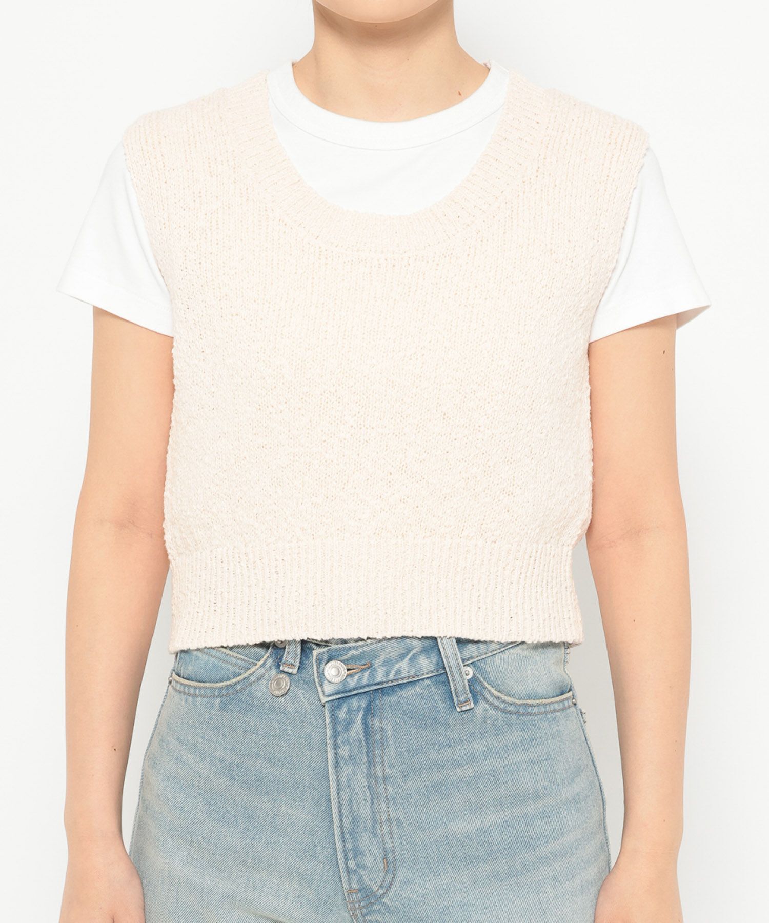 LOWRYS FARM「スラブバックボタンベスト」|ニット・セーター|