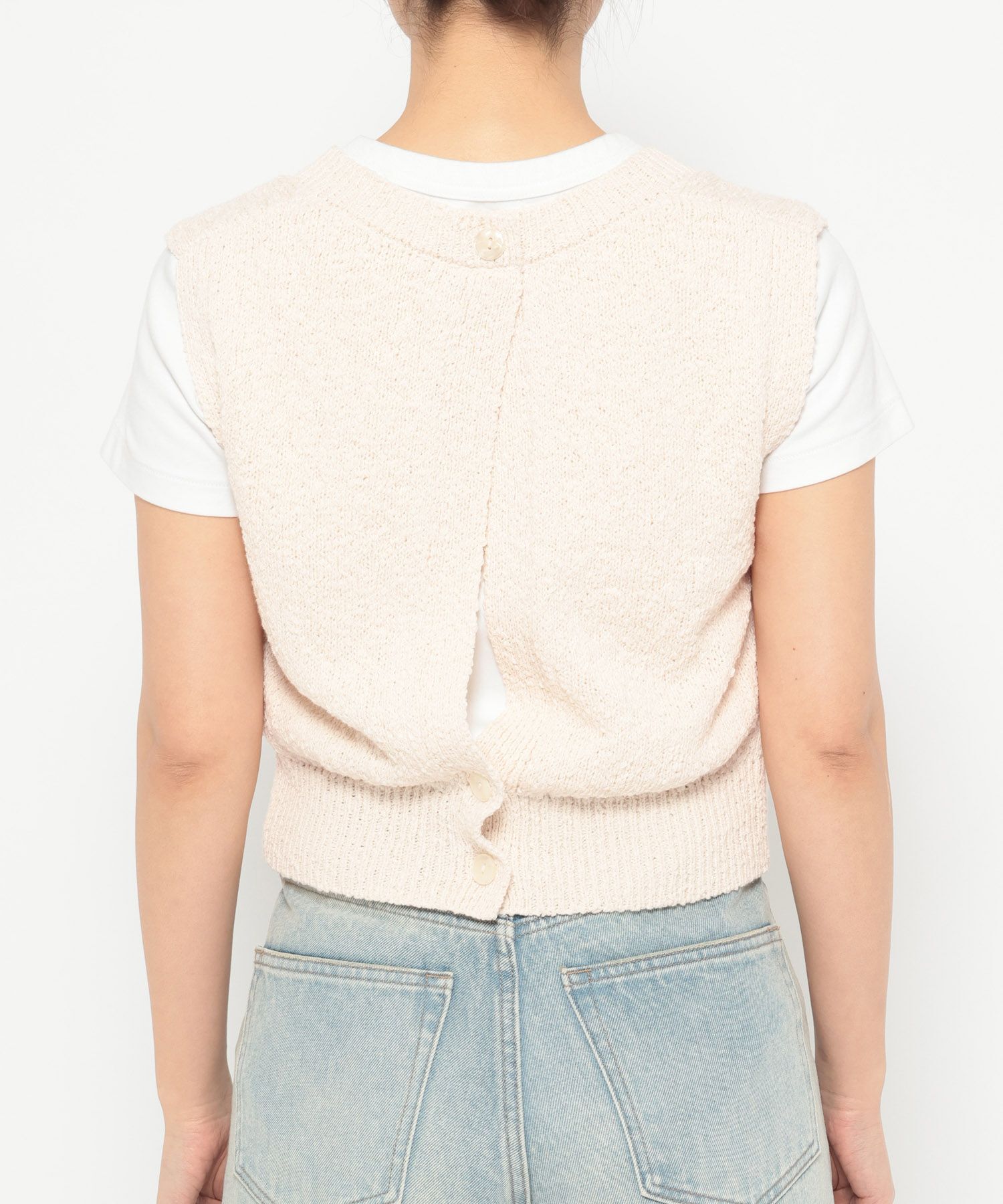 LOWRYS FARM「スラブバックボタンベスト」|ニット・セーター|