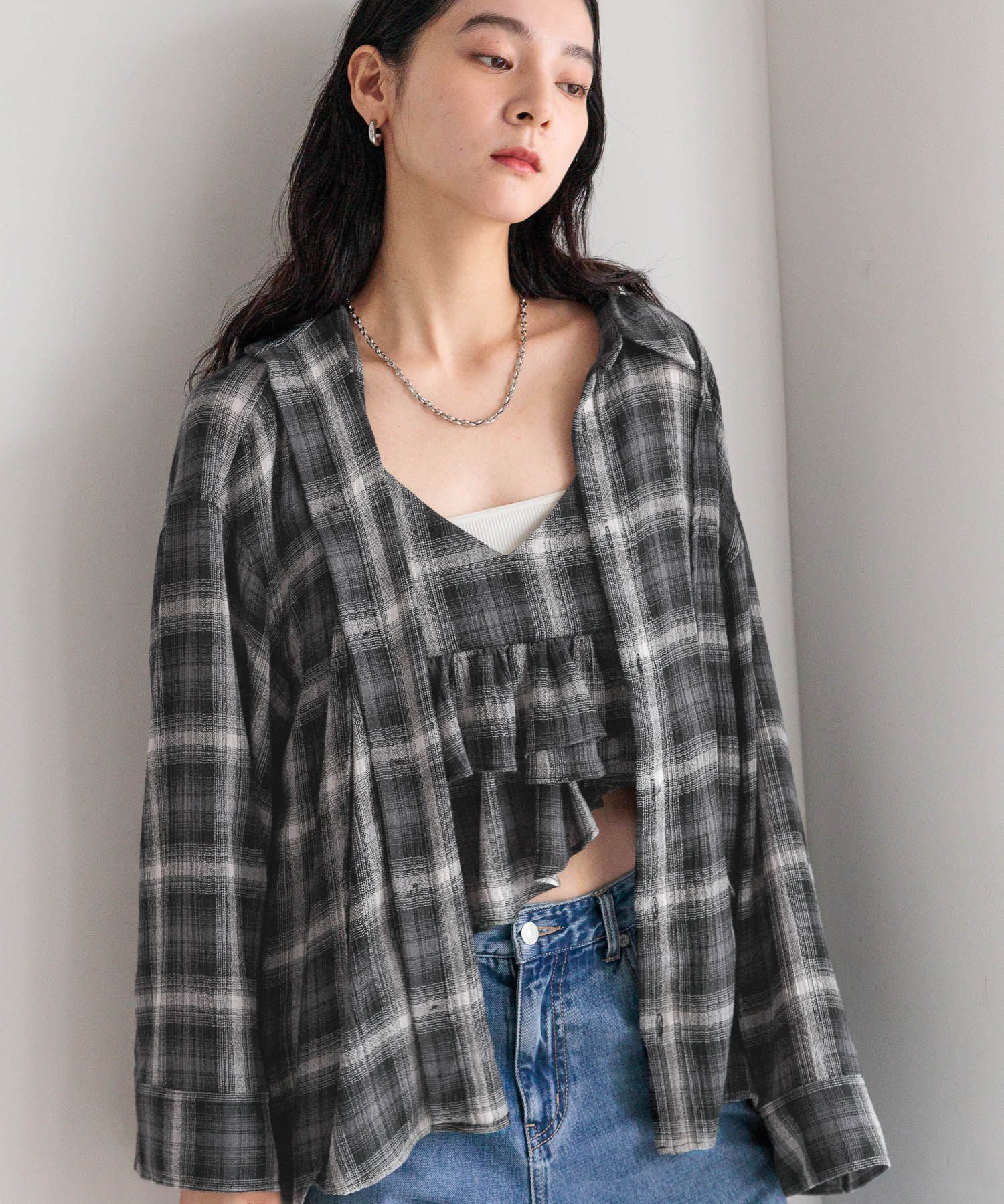 LOWRYS FARM「オンブレチェックシャツ」|シャツ・ブラウス|GRY8