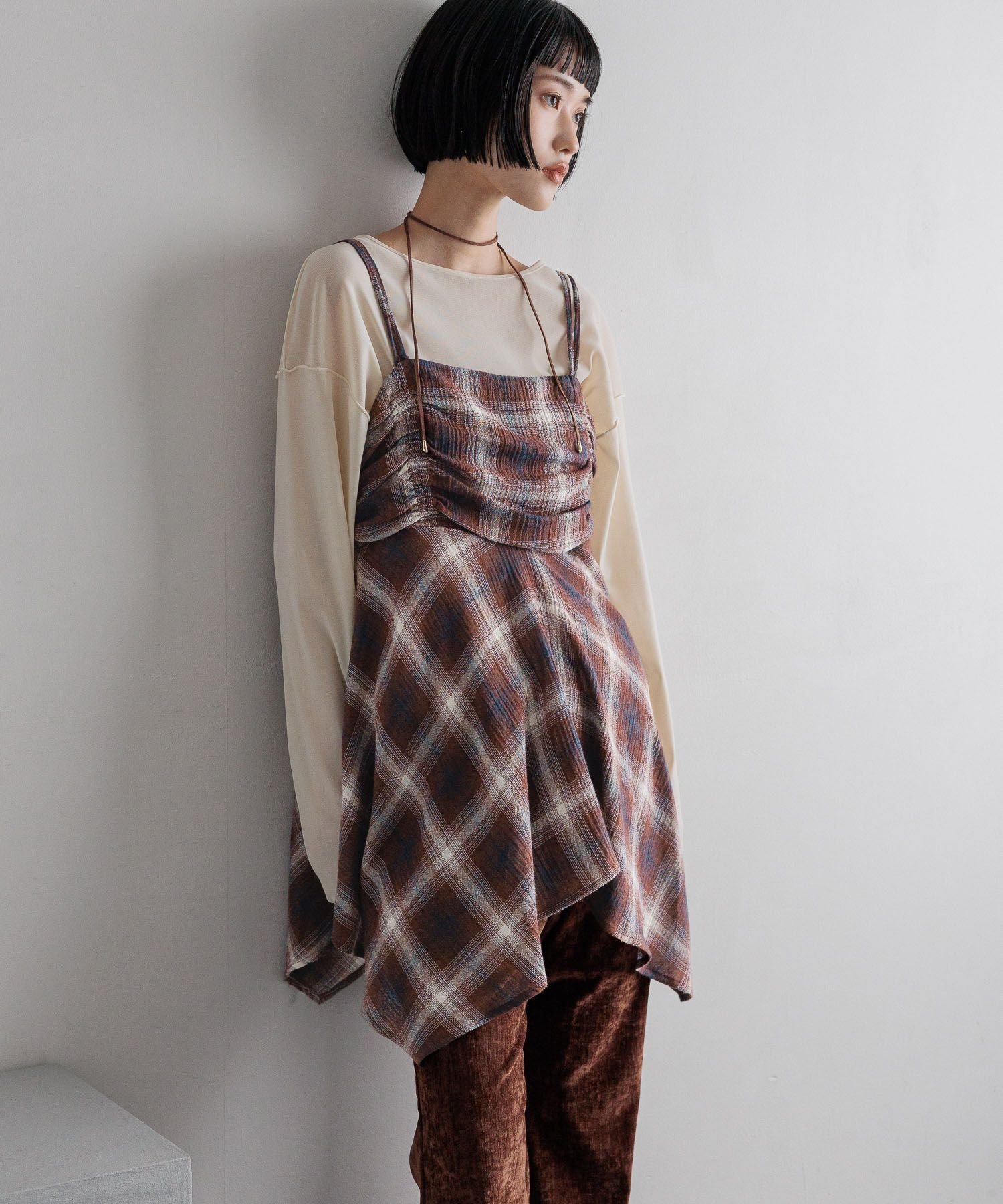 LOWRYS FARM「オンブレチェックキャミチュニック」|シャツ・ブラウス|RED8