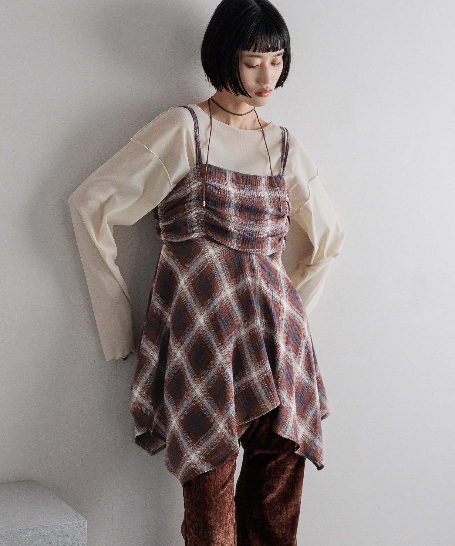 LOWRYS FARM「オンブレチェックキャミチュニック」|シャツ・ブラウス|