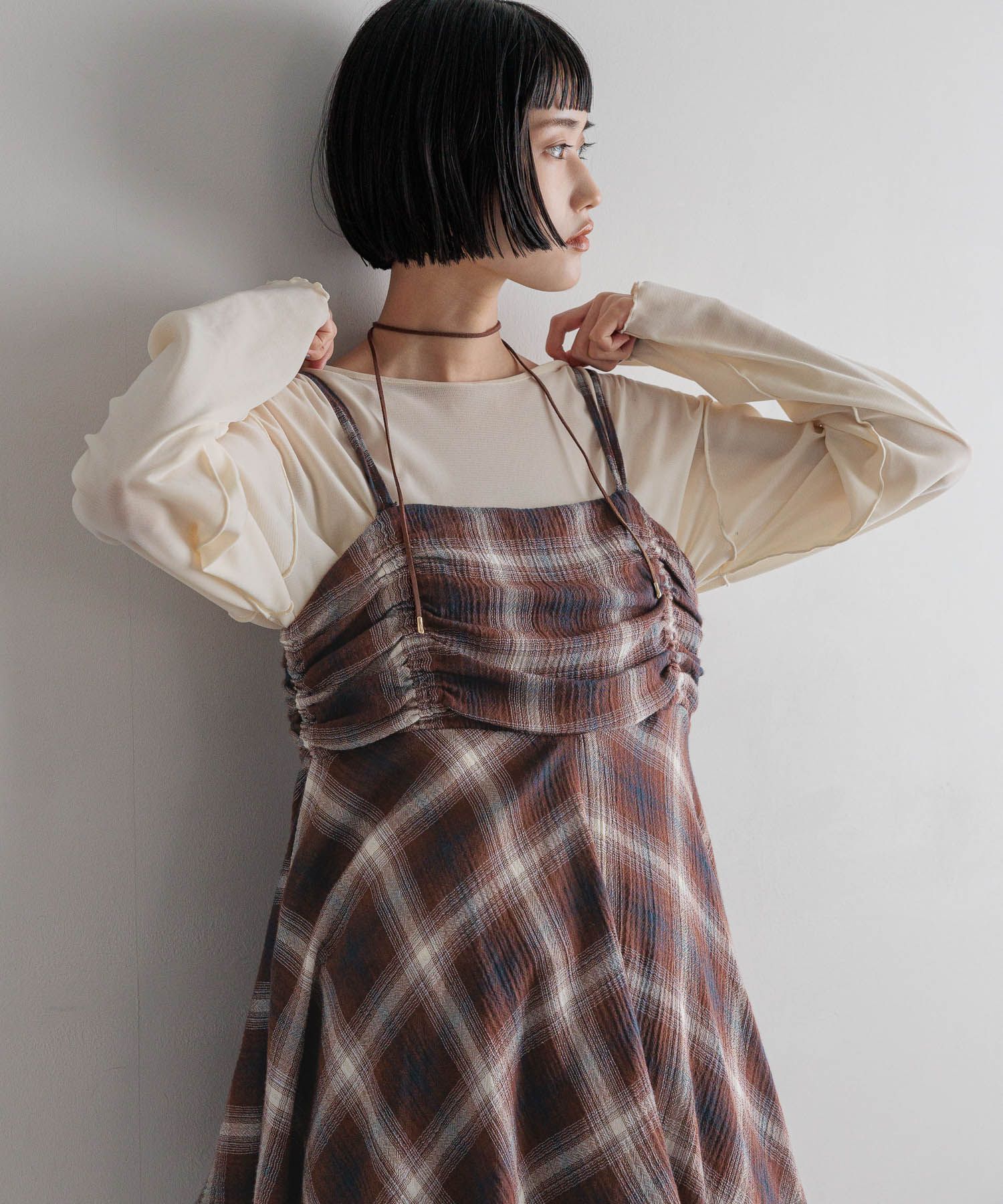 LOWRYS FARM「オンブレチェックキャミチュニック」|シャツ・ブラウス|