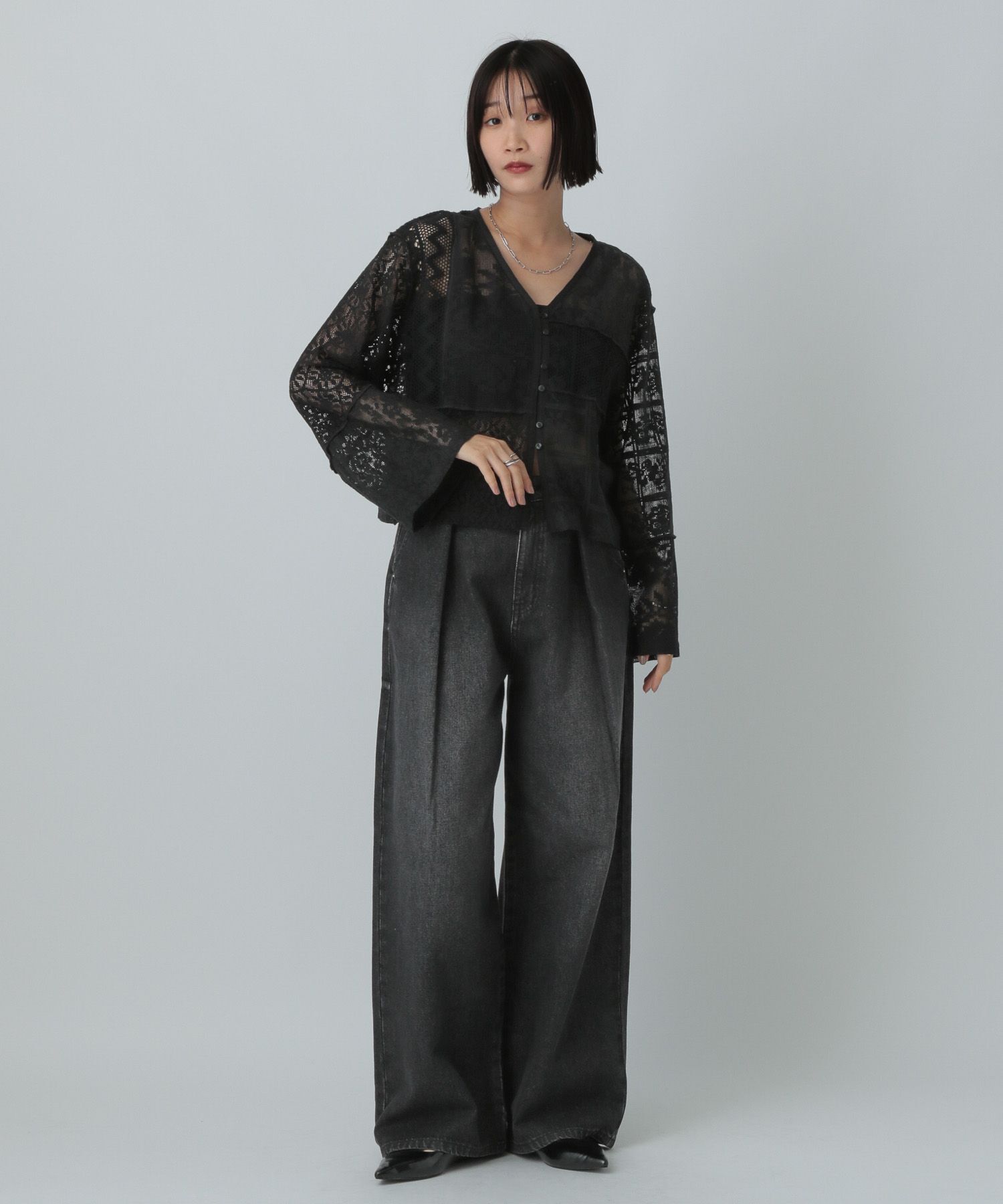 LOWRYS FARM「レースパッチワークカーディガン」|カーディガン|