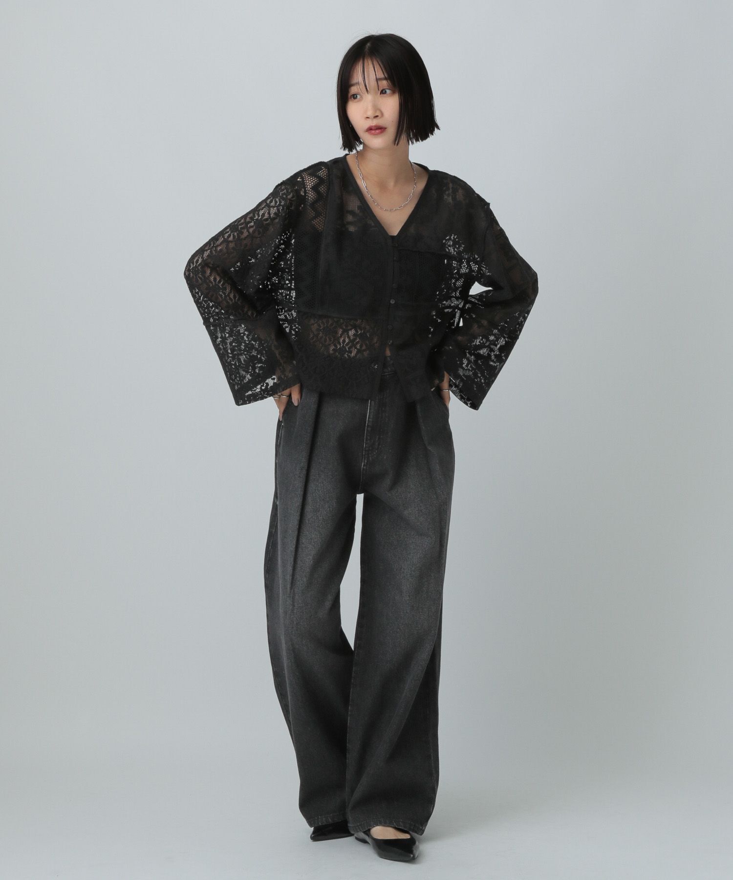 LOWRYS FARM「レースパッチワークカーディガン」|カーディガン|