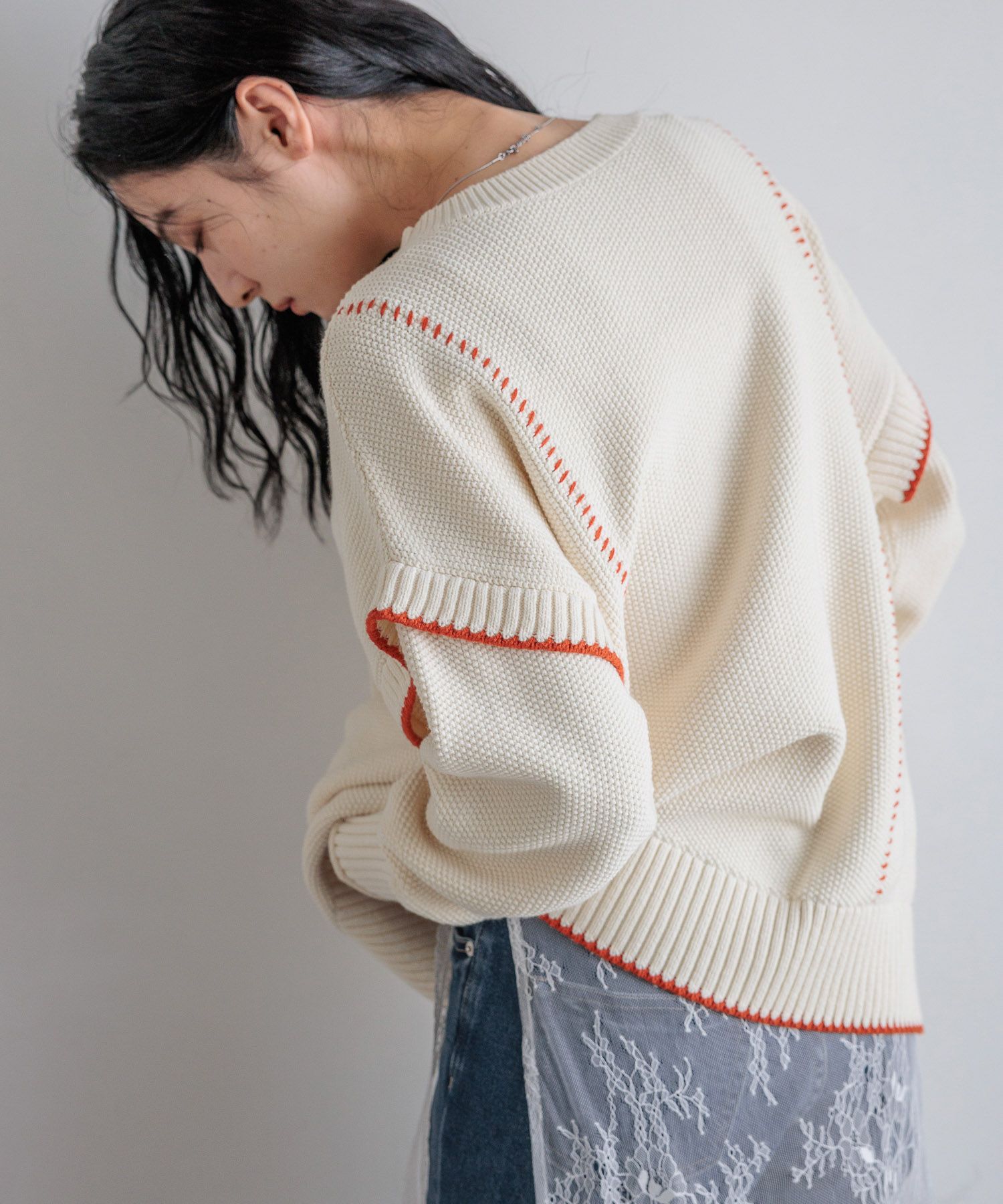 LOWRYS FARM「【前後着用可能】２ＷＡＹハイショクステッチプルオーバー」|ニット・セーター|