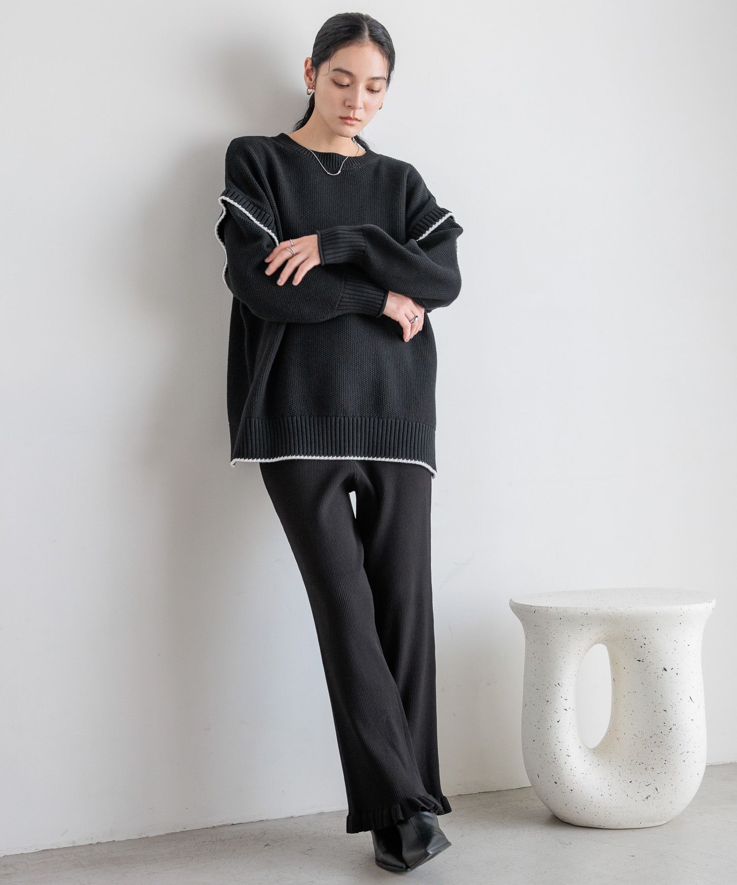 LOWRYS FARM「【前後着用可能】２ＷＡＹハイショクステッチプルオーバー」|ニット・セーター|