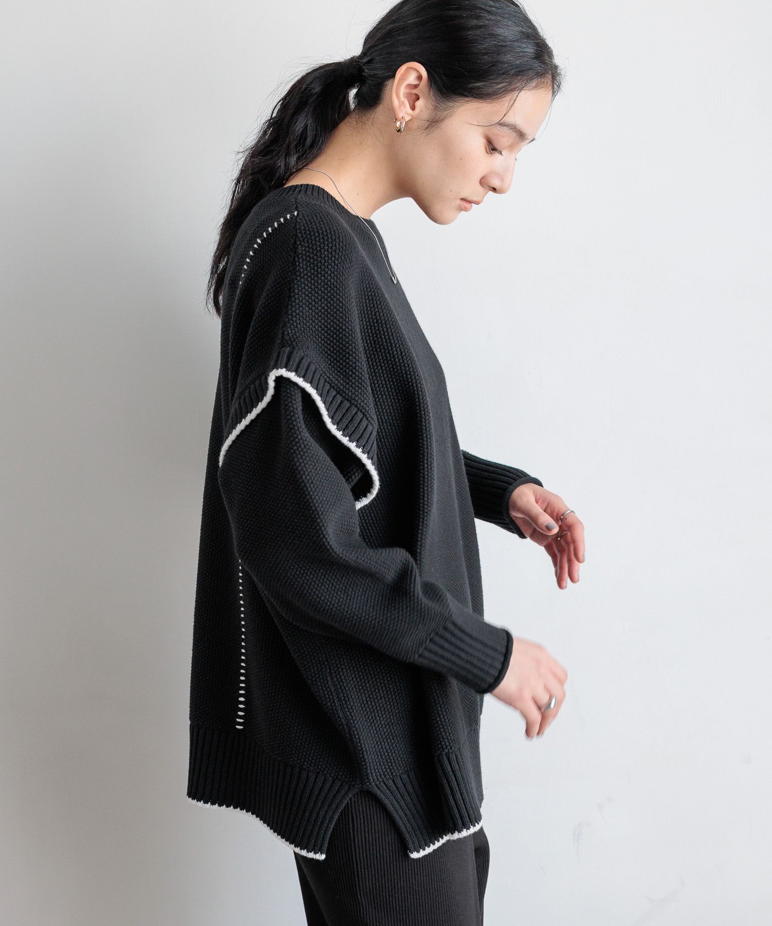 LOWRYS FARM「【前後着用可能】２ＷＡＹハイショクステッチプルオーバー」|ニット・セーター|